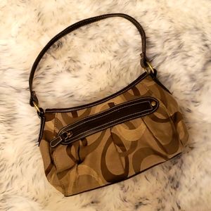 Small Brown fabric and Faux leather purse